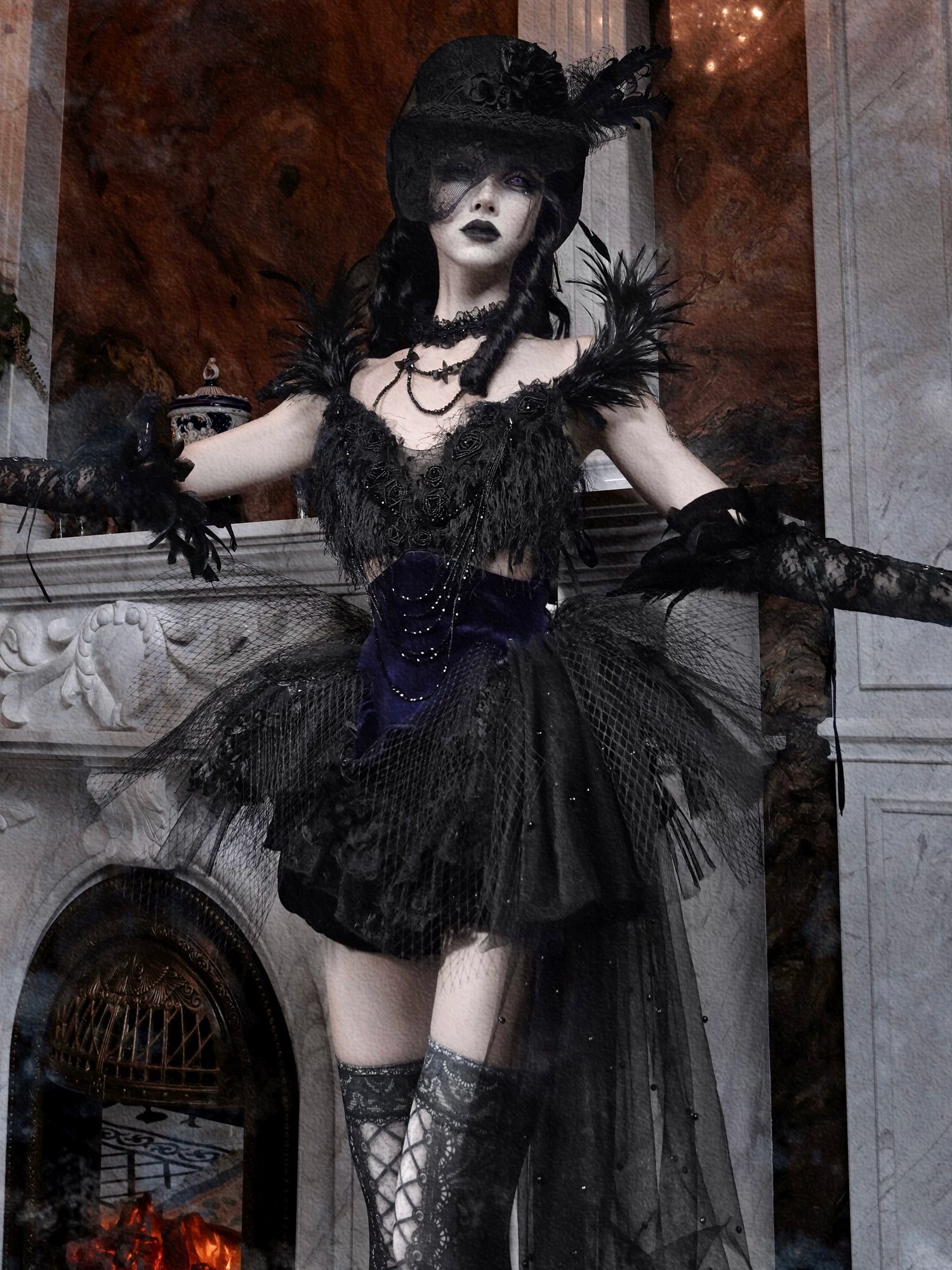 Feather Gothic Train Dress