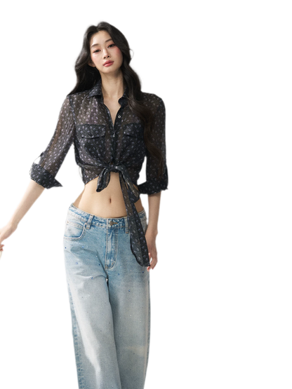 Floral Sheer Tie Shirt