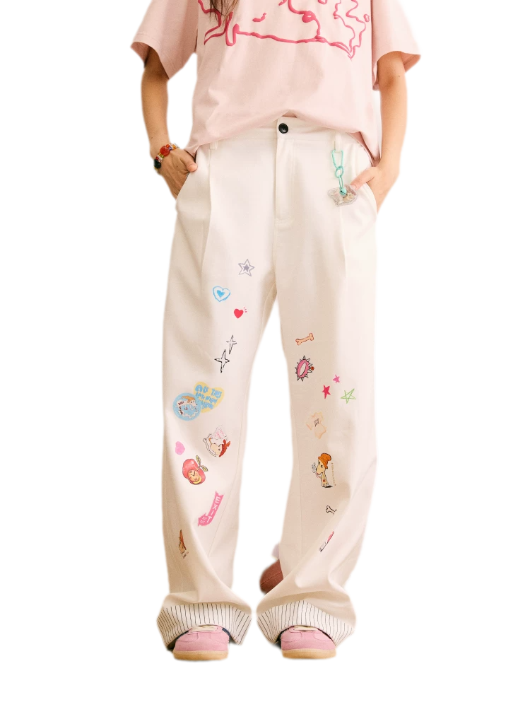 Cute Dog Sticker Cuffed Pants