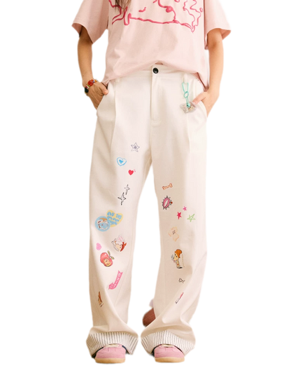 Cute Dog Sticker Cuffed Pants
