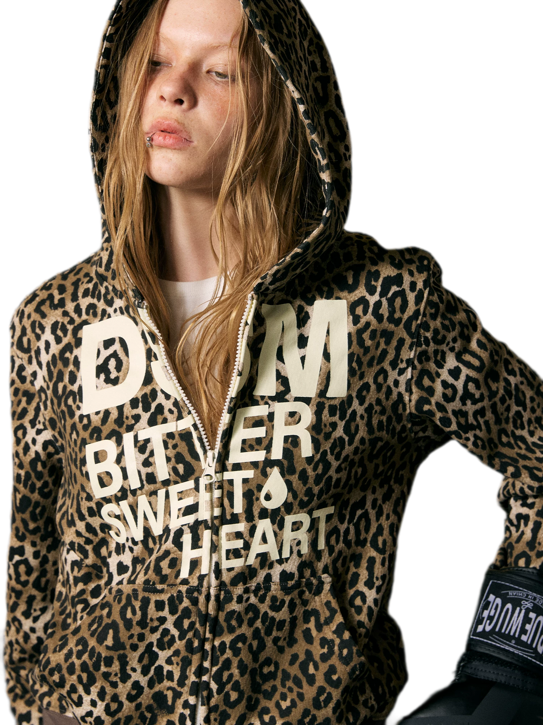 Distressed Leopard Zip Hoodie