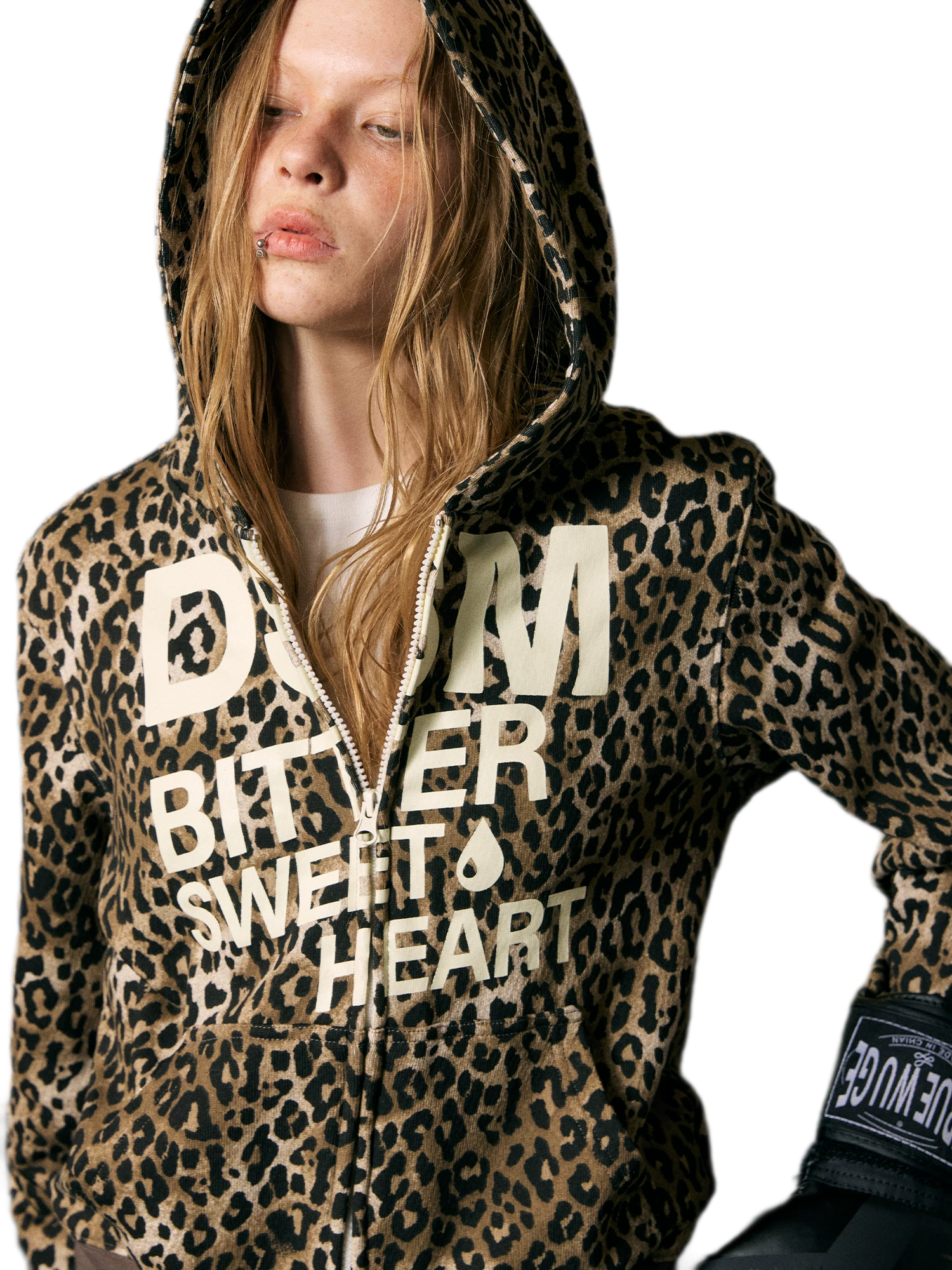 Distressed Leopard Zip Hoodie