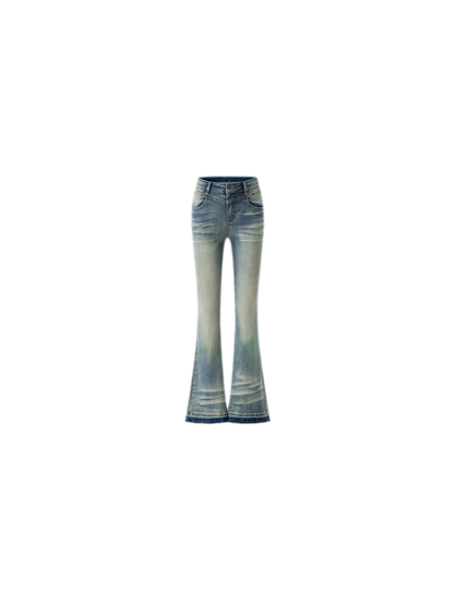 Washed Micro-Flare Contrast-Hem Jeans