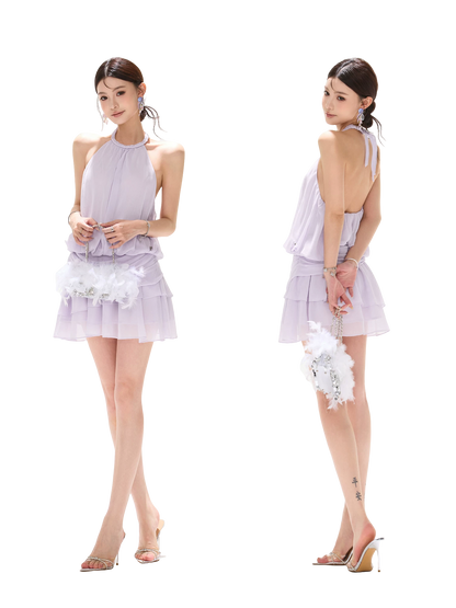 Sleeveless Halter Neck A-Line Chiffon Dress