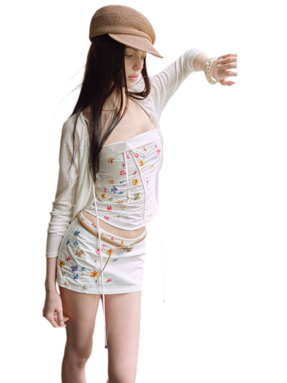 Summer Hand-Painted Floral Embroidered Cotton Camisole