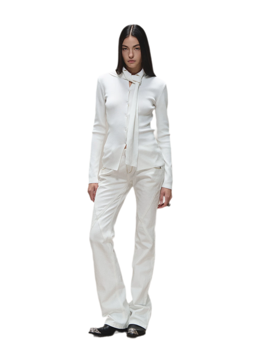 Vintage Distressed Slim White Denim Pants