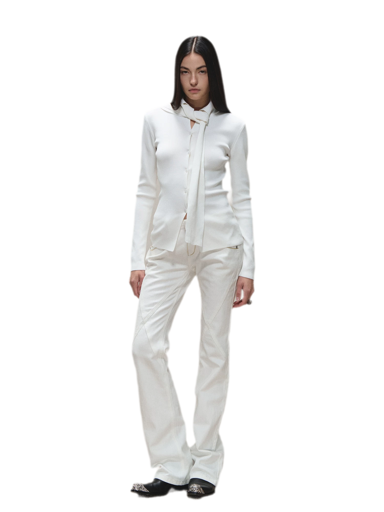Vintage Distressed Slim White Denim Pants