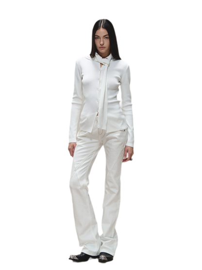 Vintage Distressed Slim White Denim Pants