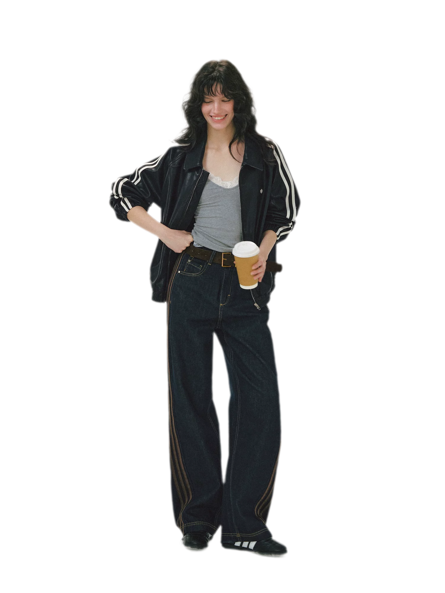 Contrast Panel Wide-Leg Jeans