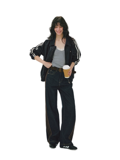 Contrast Panel Wide-Leg Jeans