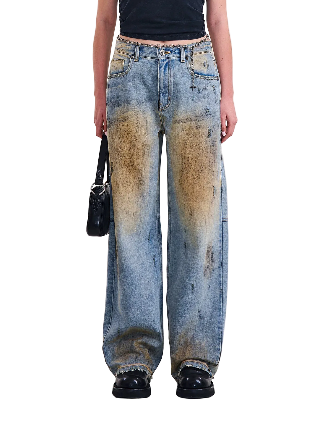 Cross Statue Tide Wide Straight Denim Jeans