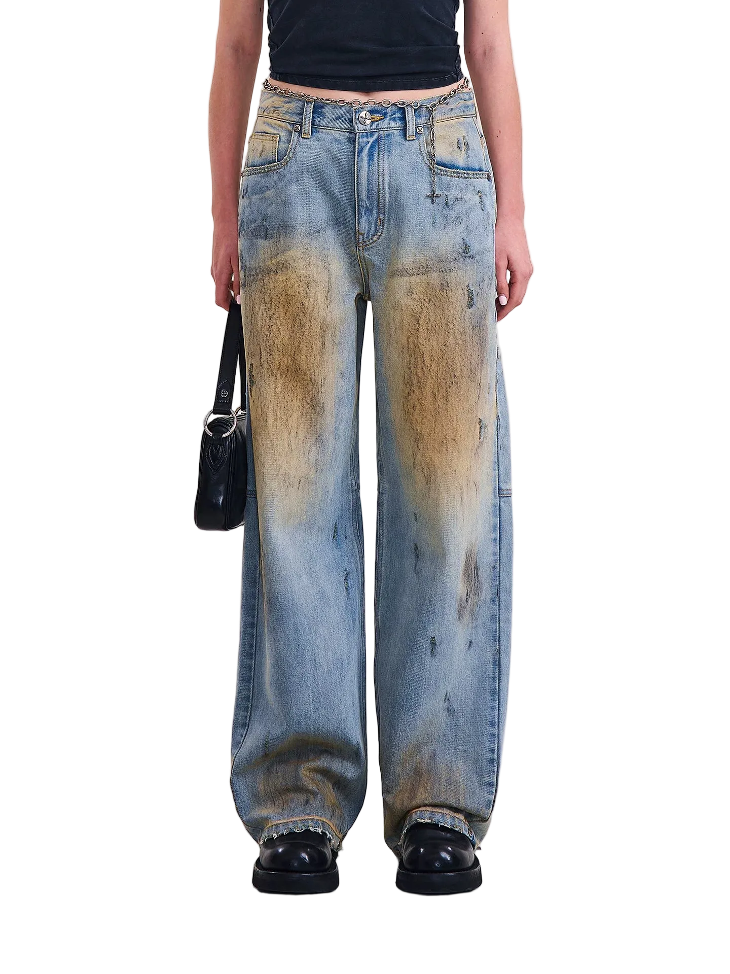Cross Statue Tide Wide Straight Denim Jeans