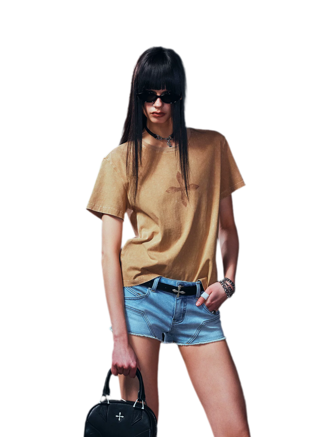 Vintage Washed Cross Embroidered Tee