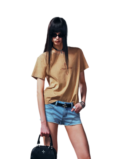 Vintage Washed Cross Embroidered Tee
