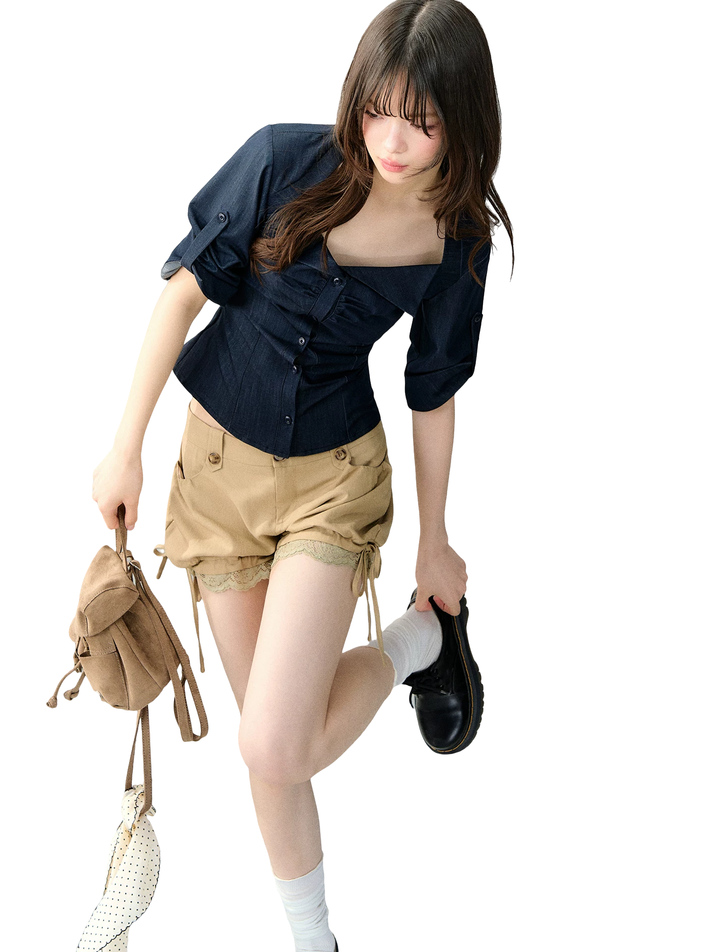 Korean Style Stretch Denim-Look Shirt