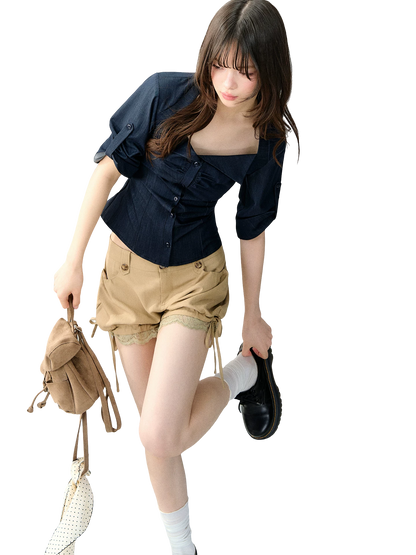 Korean Style Stretch Denim-Look Shirt