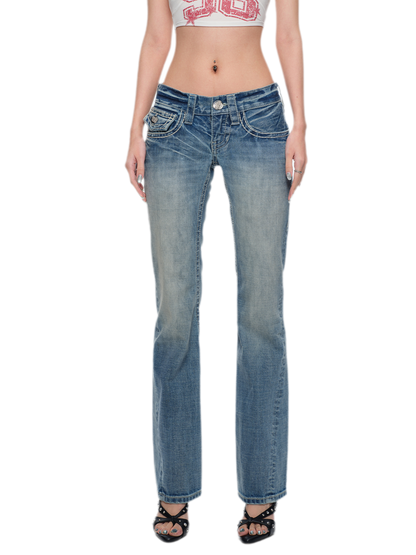 Washed Low-Rise Flared Jeans
