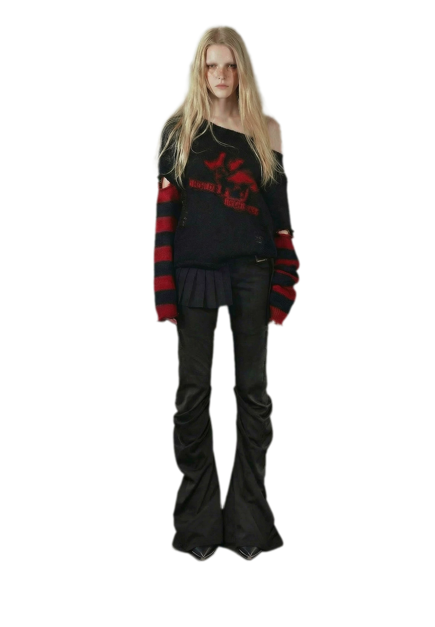 Wing Print Ruched Flare Jeans