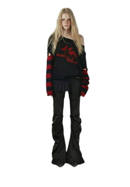 Wing Print Ruched Flare Jeans