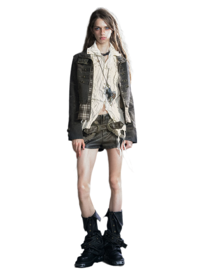 Washed Patchwork Zip Jacket