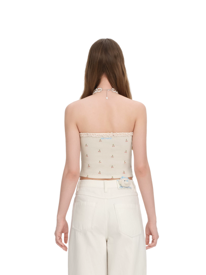 Cherry Bear Print Crop Bustier