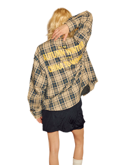 Contrast Plaid Oversized Shirt
