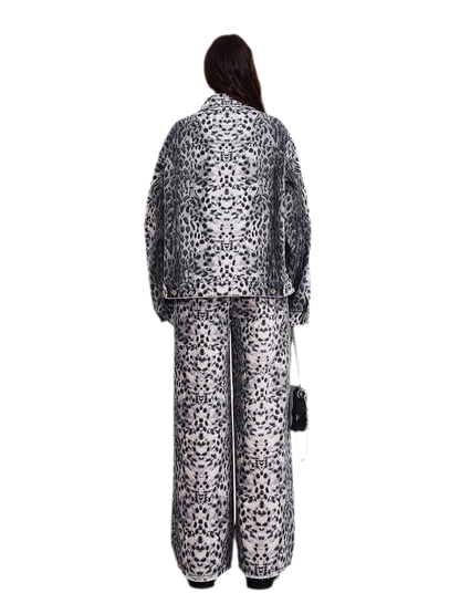 Cross Statue Leopard Camo Denim Jacket