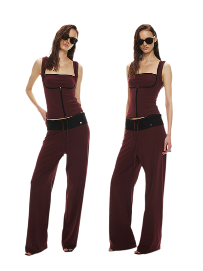 Tencel Knit Two-Piece Hoodie Vest &amp; Drawstring Pants