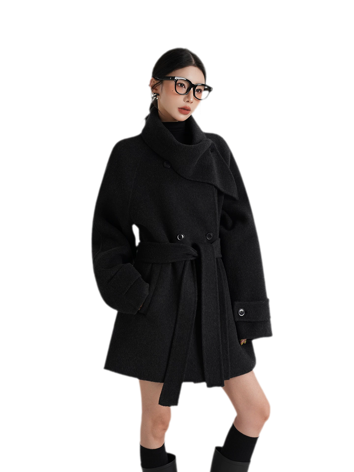 Hand-Stitched Belted Wool Coat