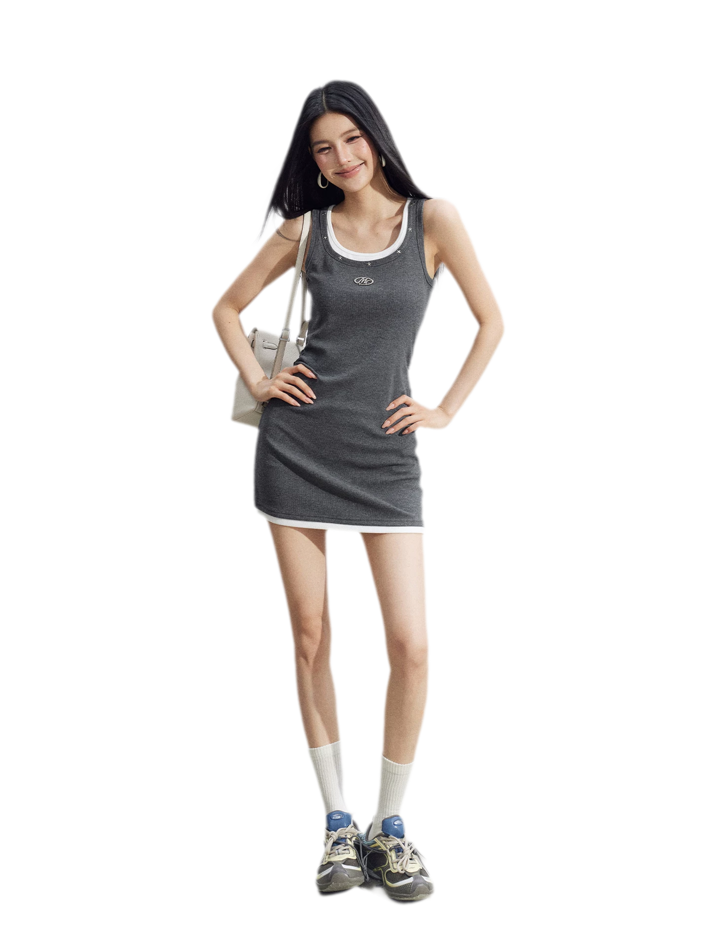 Contrast U-Neck Dress
