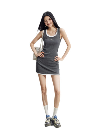 Contrast U-Neck Dress