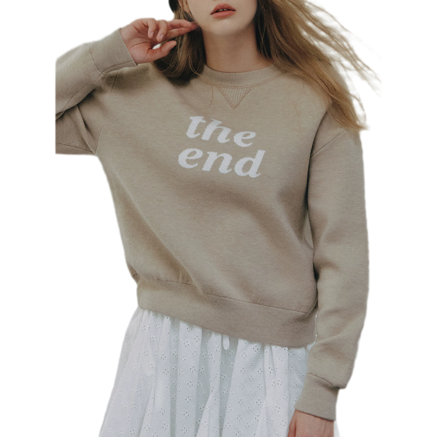 Jacquard Cropped Crewneck Sweater