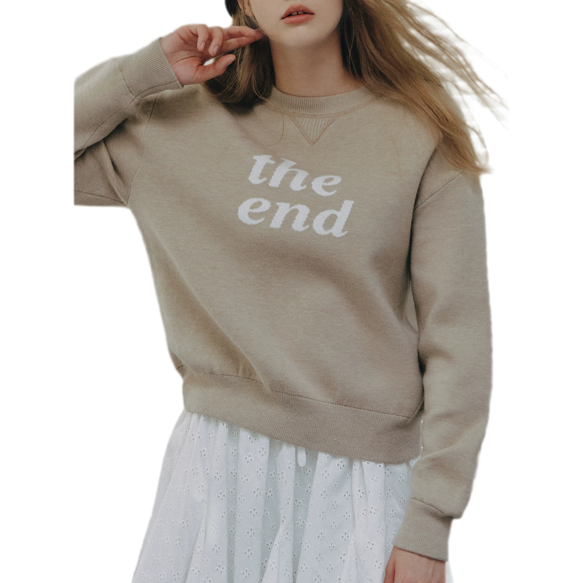 Jacquard Cropped Crewneck Sweater