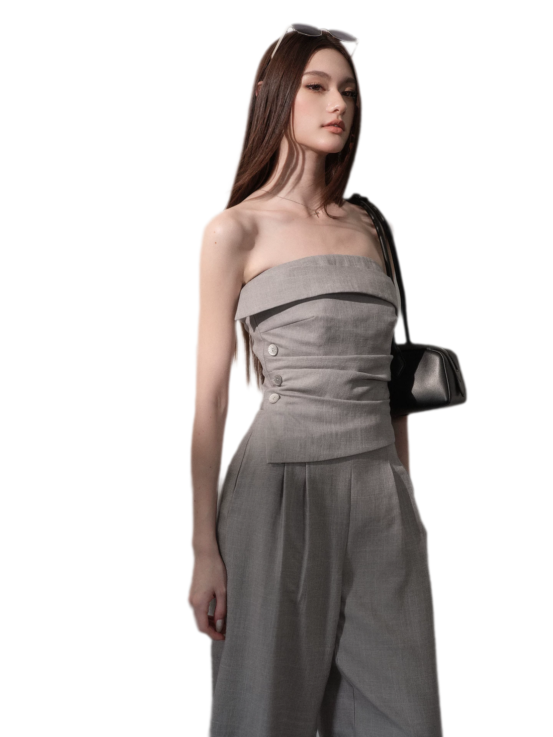 Lined Three-Button Bandeau Jumpsuit