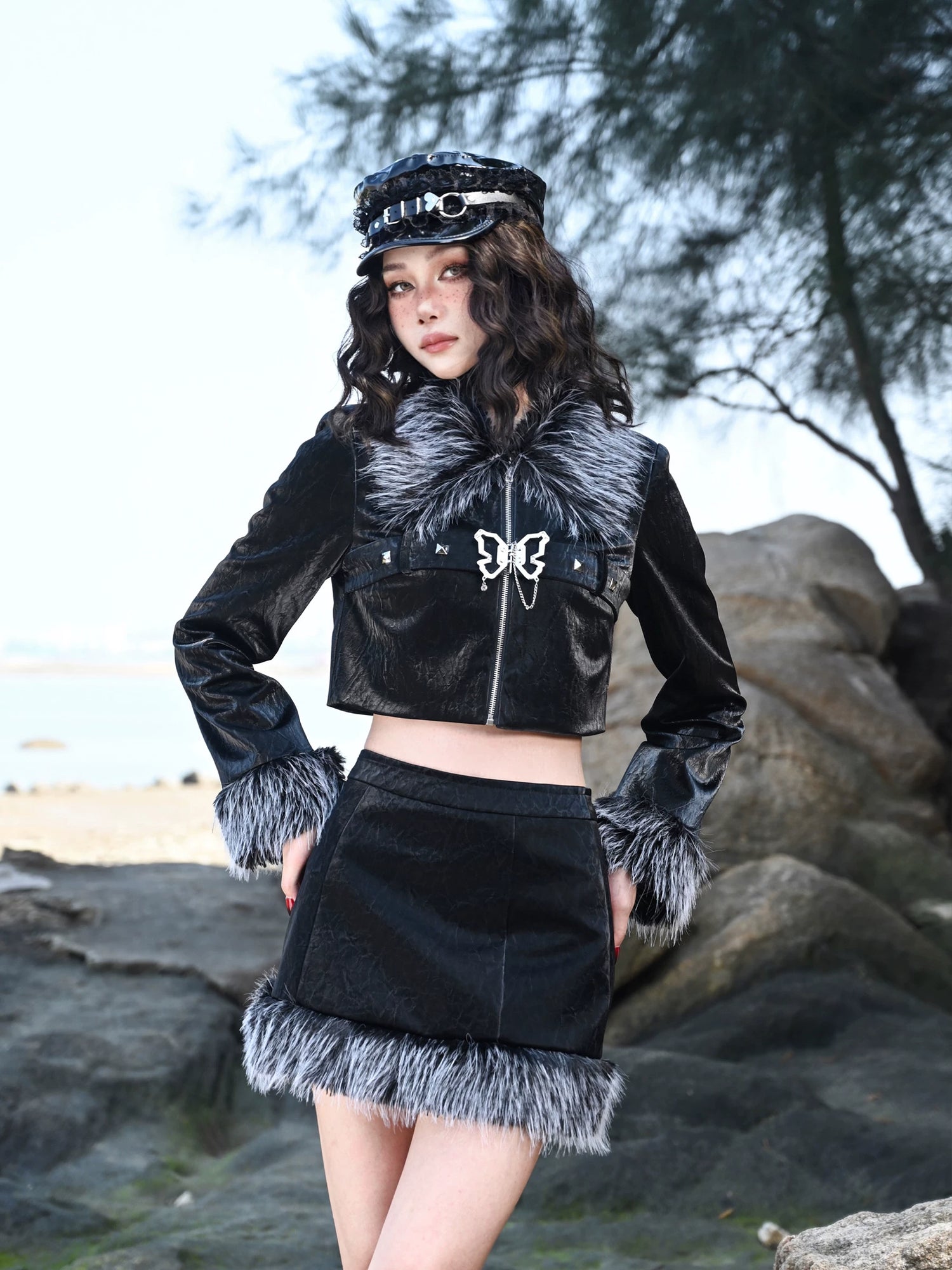Textured Faux-Leather High-Waisted Skirt