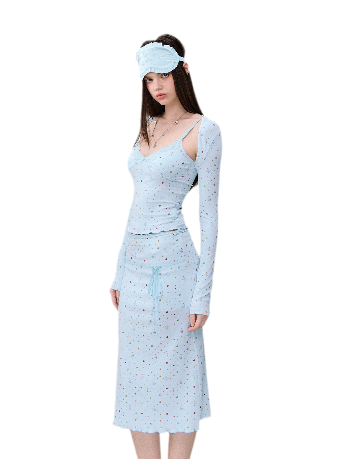Light Blue Polka-Dot Three-Piece Set