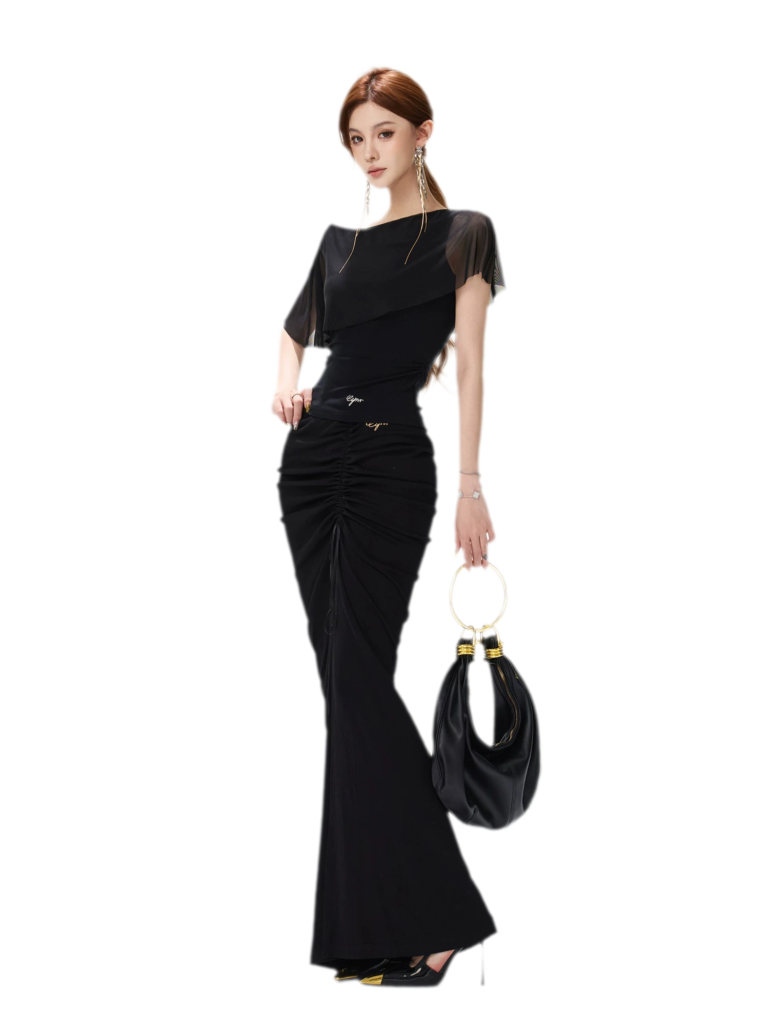 Sheer Ruffle One-Shoulder Top