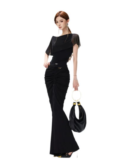 Sheer Ruffle One-Shoulder Top