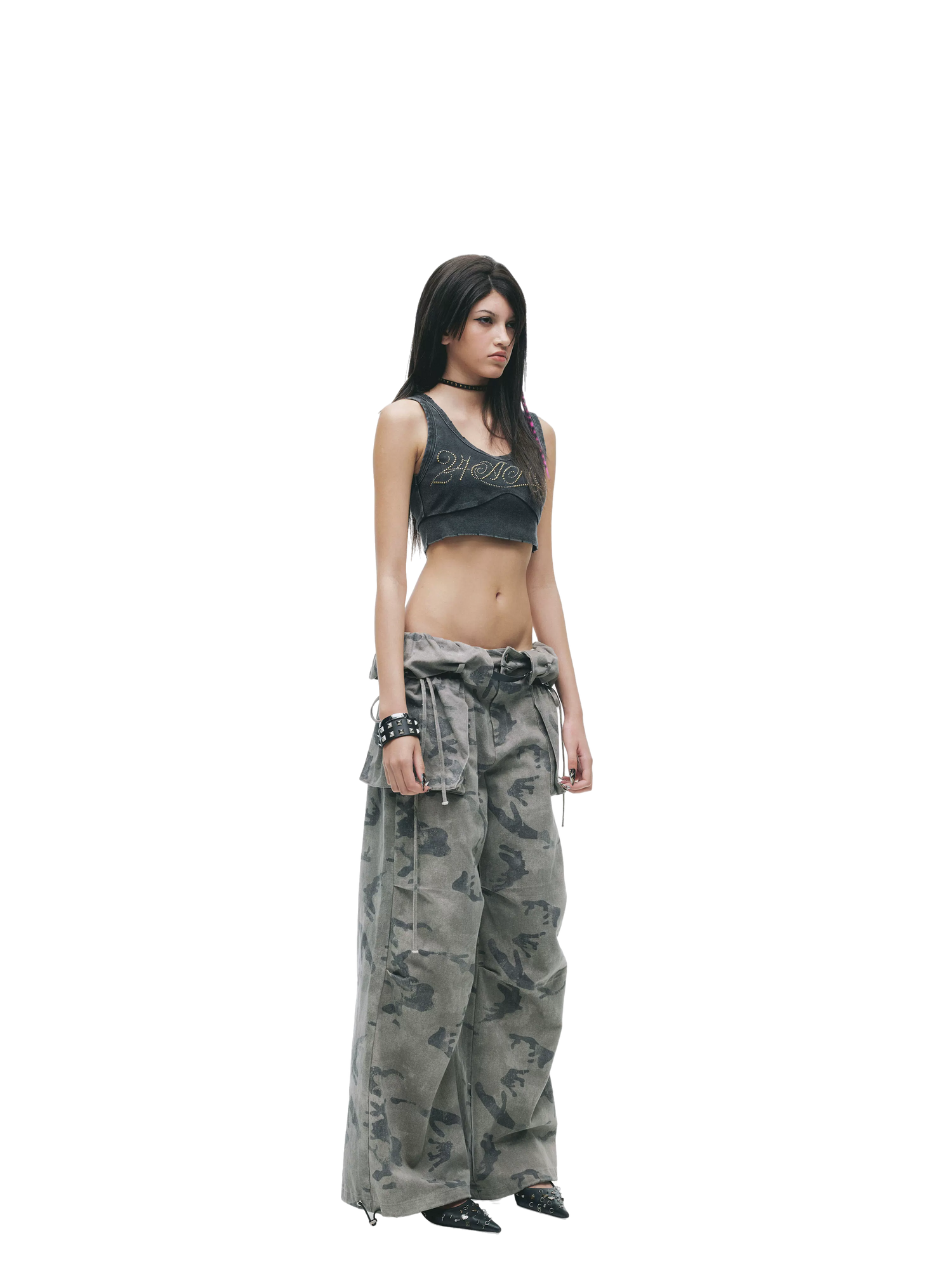 Washed Rhinestone Distressed Tank Top