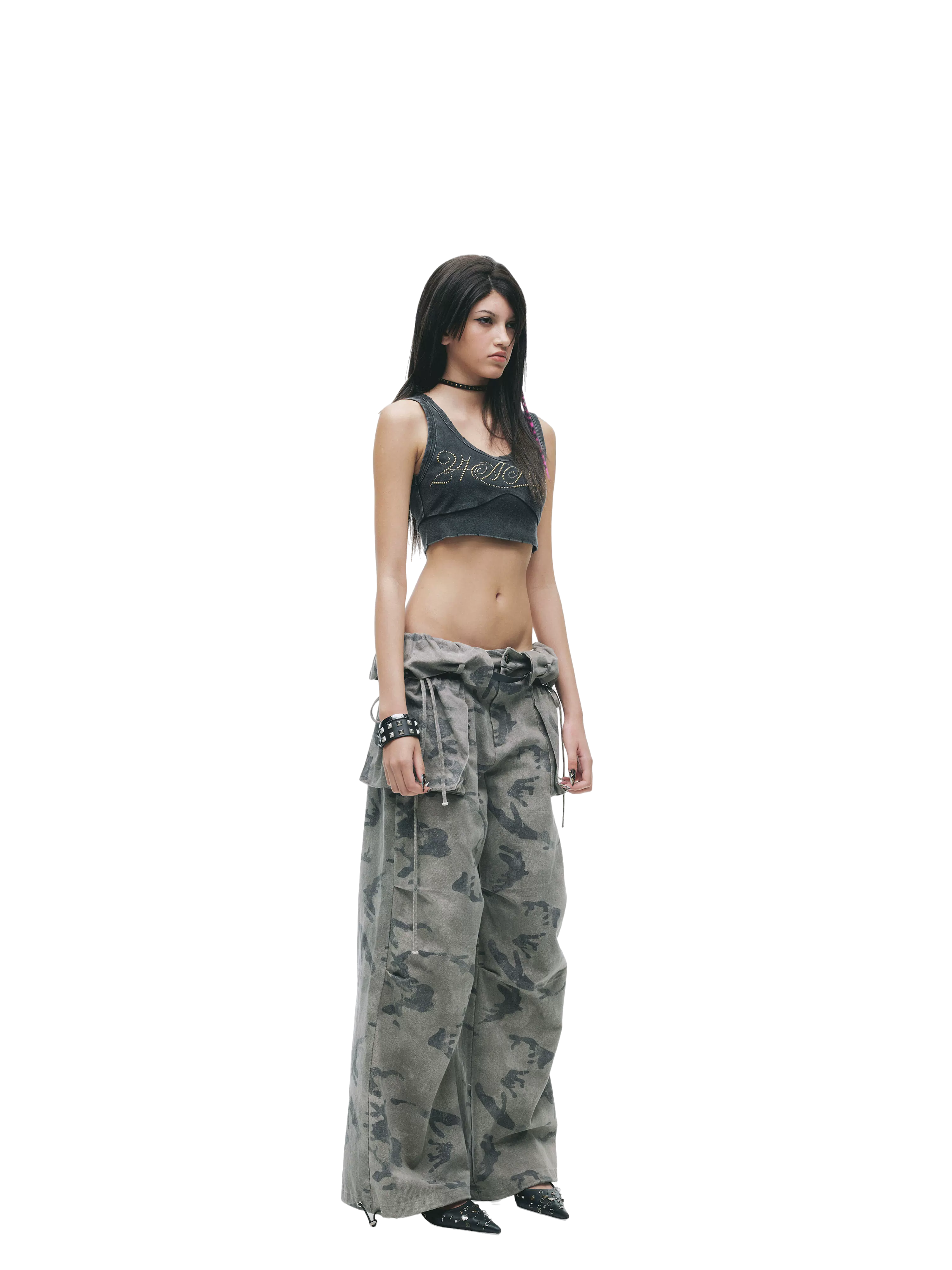 Washed Rhinestone Distressed Tank Top