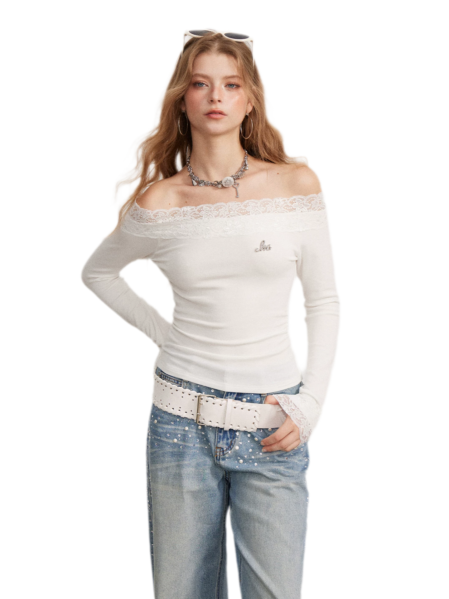 Lace Panel Off-Shoulder T-Shirt