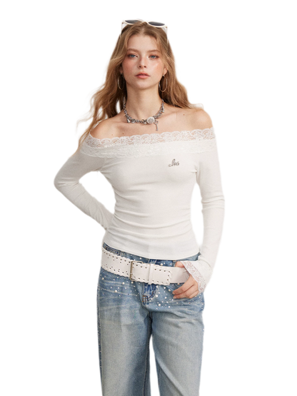 Lace Panel Off-Shoulder T-Shirt