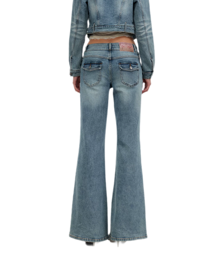 Washed Cat-Whisker Flare Jeans