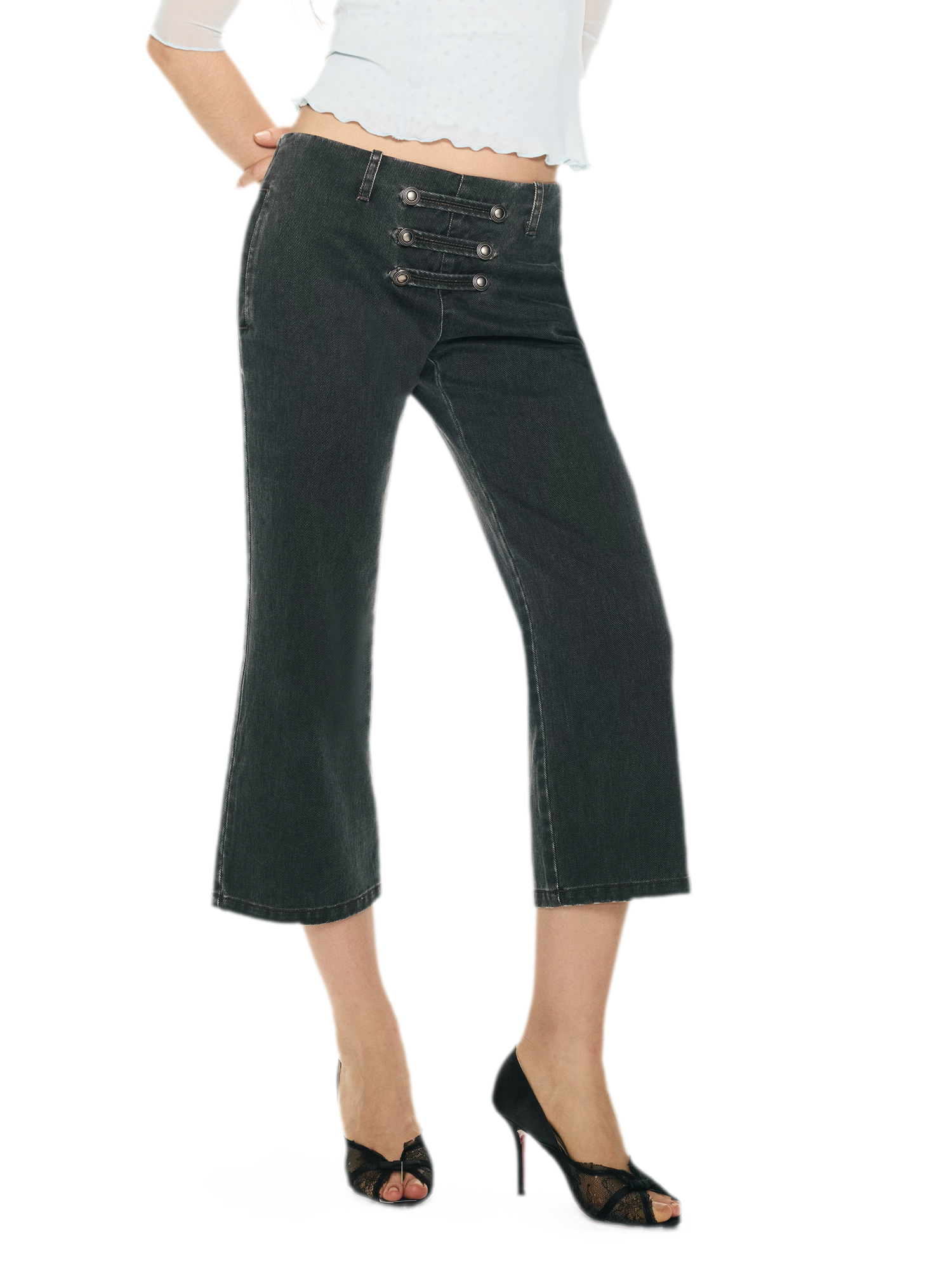 Vintage Pirate Buckle Denim Capris