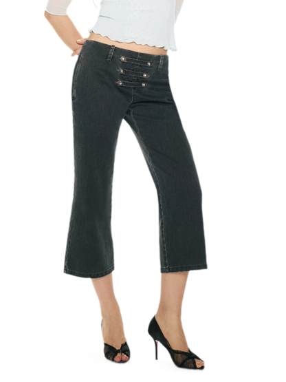 Vintage Pirate Buckle Denim Capris