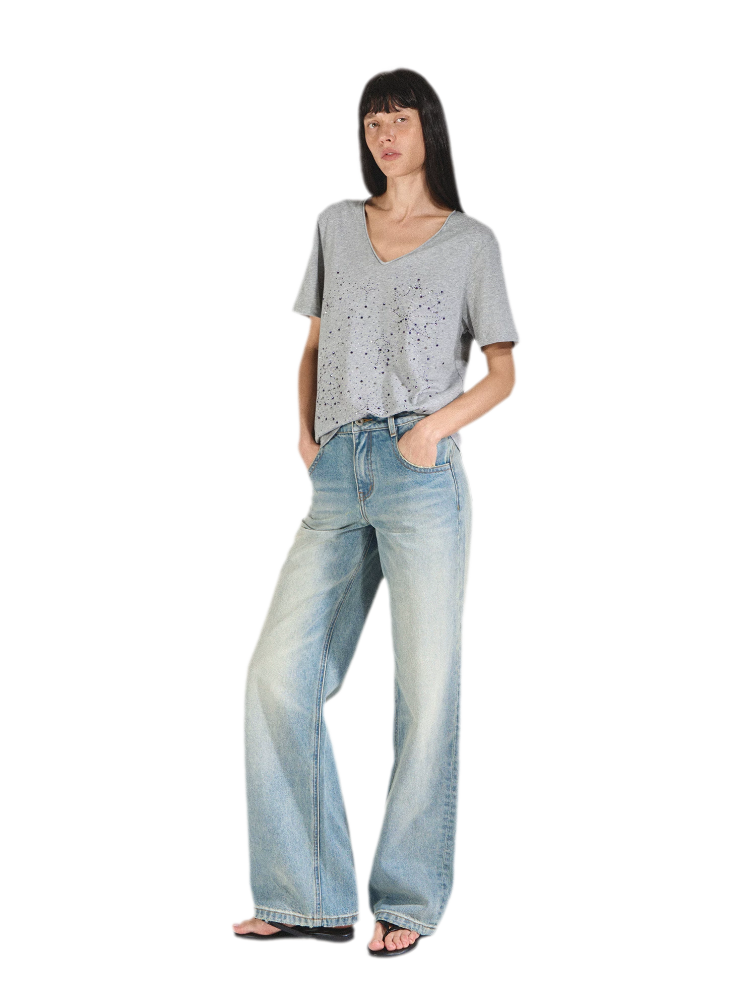 Vintage Straight Loose Fit Jeans with 3D Cat