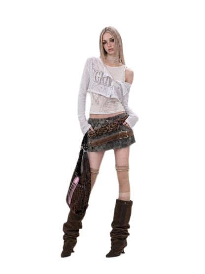 Silver Print Fitted Long-Sleeve Tee