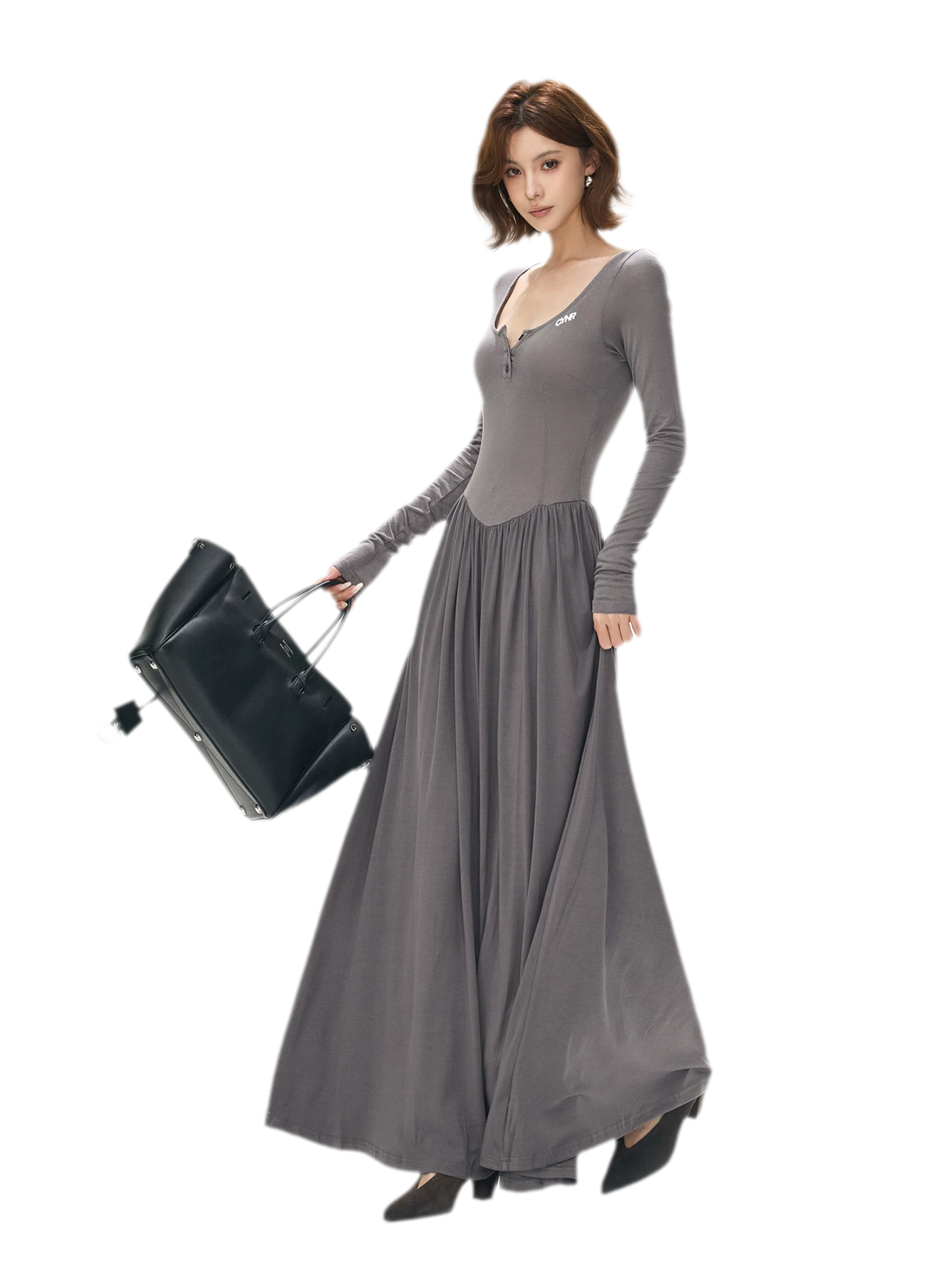 Vintage Square-Neck Paneled Maxi Dress