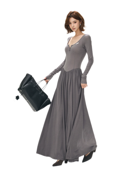 Vintage Square-Neck Paneled Maxi Dress