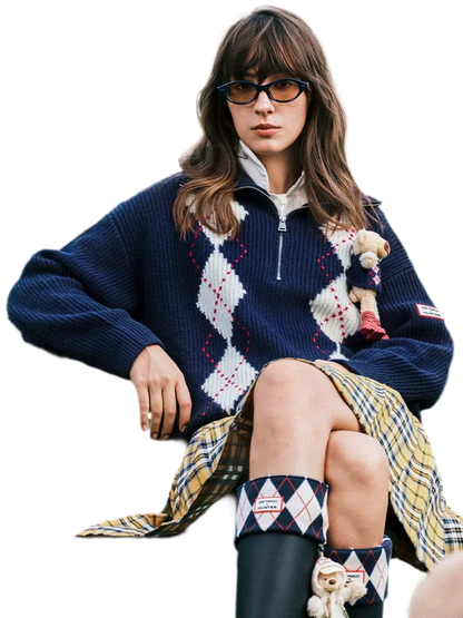 Áo len cổ bẻ họa tiết argyle